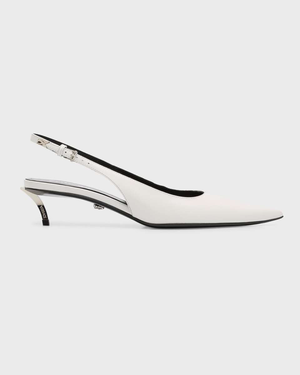 Pin Point Leather Kitten-Heel Pumps